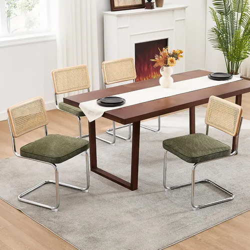 Miniatura 15 de Zesthouse Juego de 4 sillas de comedor de ratán natural, sillas de comedor modernas de mediados de siglo con respaldo de madera maciza y base