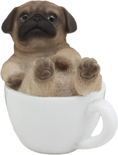 Miniatura 2 de Ebros Gift Mini adorable taza de té realista de perro carlino en figura de taza de té blanco, 3 pulgadas de alto, perro de raza de perro, escultura