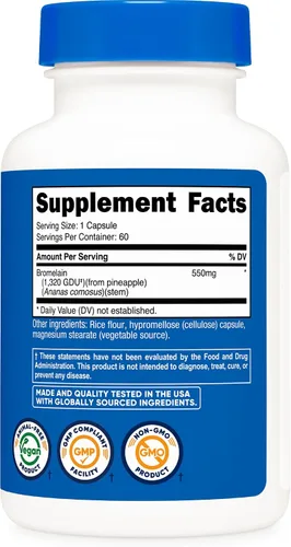 Miniatura 5 de Nutricost Cápsulas de bromelina (60 cápsulas) – 550 mg por porción, veganas, sin OMG, cumplen con GMP