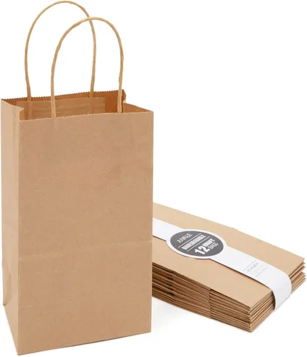 Juvale Mini bolsas de regalo con asas, bolsas de papel marrón para recuerdos de fiesta con asas, diseño largo y estrecho para ferias de bricolaje y