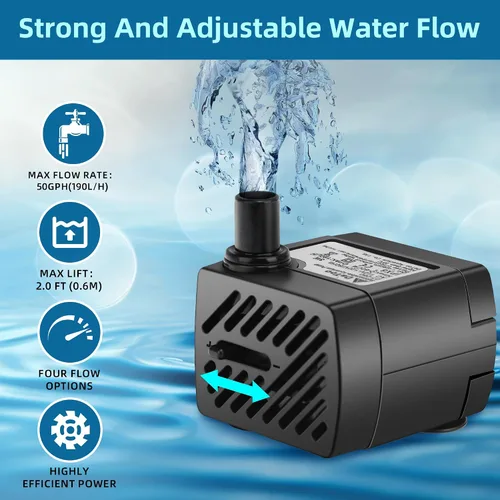 Miniatura 2 de DaToo Mini bomba de agua sumergible con luz LED 50gph 3W pequeña bomba de agua ultra silenciosa con tubo para acuario tanque de peces estanque al