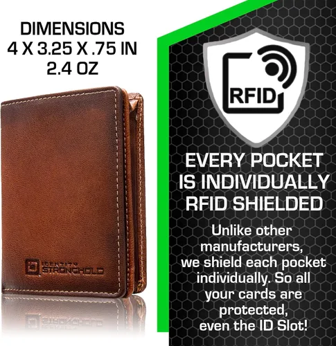 Miniatura 2 de ID Stronghold Waltlet - Cartera plegable con bloqueo RFID para hombres con cierre magnético Marrón Minimalista