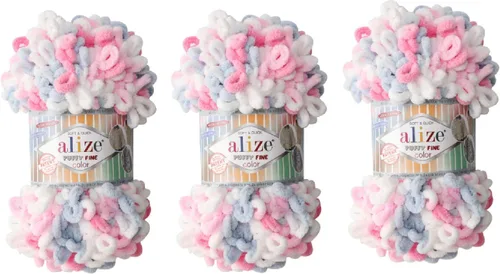 Miniatura 6 de Alize Hilo para manta de bebé de color fino, lote de 3 skn 10.58 oz 48yds 100% micropoliéster, hilo suave para tejer a mano, súper grueso, 5925