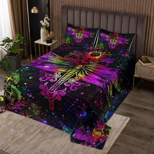 Miniatura 14 de Erosebridal Juego de colcha de teñido anudado arcoíris, juego de ropa de cama bohemio de calavera de la muerte, juego de ropa de cama tamaño King