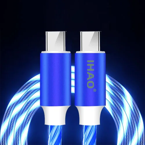Miniatura 23 de IHAO Cable de carga multipuerto, 3 combinaciones en un cable USB A a USB C/Micro USB PD, cable de carga rápida iluminado LED que fluye compatible