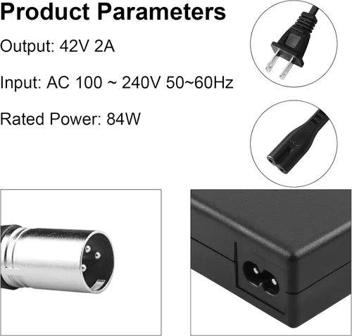 Miniatura 4 de Futurebatt Cargador de batería de bicicleta eléctrica Salida 42v 2a con conector XLR de 3 pines macho para 36 V Ebike adaptador de batería Cable