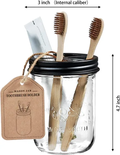 Miniatura 7 de Amolliar Mason Jar Soporte para Cepillos de Dientes - Acero Inoxidable a Prueba de Óxido - Sostiene 2 Cepillos de Dientes y Pasta Dental