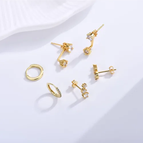 Miniatura 5 de Aretes de tuerca de plata de ley para mujeres y niñas, 3 pares de aretes de tuerca de cartílago pequeños, platadorado
