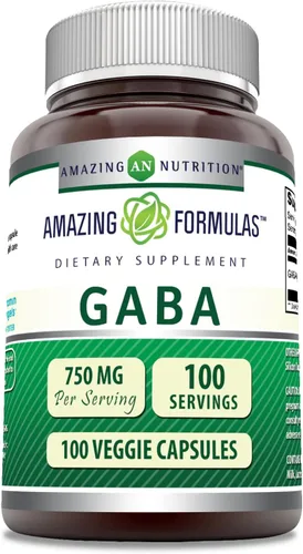 Miniatura 7 de Amazing Formulas GABA - Suplemento de cápsulas vegetales por porción de 750 mg por porción, sin OMG, sin gluten, fabricado en Estados Unidos, ideal