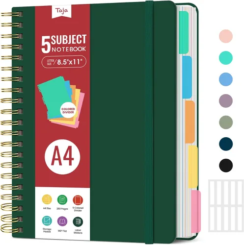 Miniatura 11 de Cuadernos de espiral con tapa dura para el trabajo con divisores y pestañas removibles, de 8.5"x11" con 5 divisiones para tomar notas y organizador