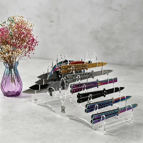 Miniatura 3 de WANLIAN Soporte para cuchillos (acrílico transparente), organizador de 12 ranuras y soporte de exhibición para cuchillos de bolsillo, sable, ideal