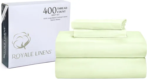 Miniatura 48 de Royale Linens - Juego de sábanas de 400 hilos, 100 % algodón cultivado en EE. UU., 4 piezas, sábana de satén, tamaño Queen - 1 sábana bajera, 1