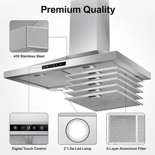 Miniatura 5 de Tieasy Campana extractora de 30 pulgadas para montaje en pared, campana de ventilación de cocina de 450 CFM en acero inoxidable, campana