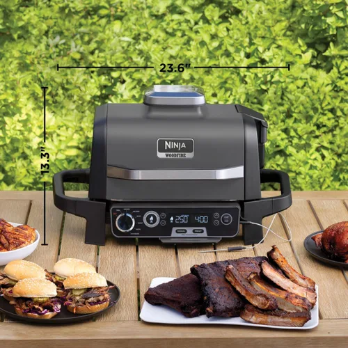 Miniatura 9 de Parrilla de exterior Ninja OG751 Woodfire Pro con termómetro incorporado, parrilla Master 7 en 1, ahumador de barbacoa y freidora de aire