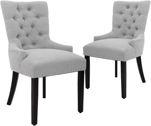Miniatura 8 de CangLong Juego de 2 sillas modernas y elegantes tapizadas con botones y ribete de cabeza de clavo, para dormitorio, comedor, color azul