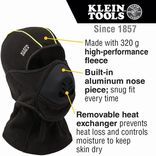 Miniatura 2 de KLEIN TOOLS Pasamontañas 60413, pasamontañas intercambiador de calor hecho de vellón de alto rendimiento, diseñado para ser usado con gafas