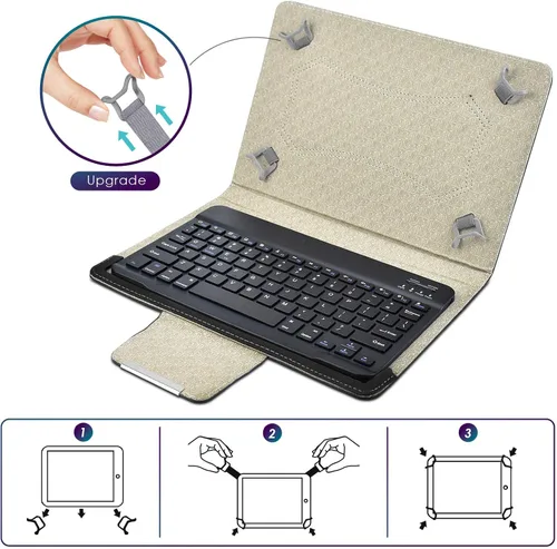 Miniatura 5 de DETUOSI Funda universal para tableta Android de 10.1 pulgadas con teclado, teclado Bluetooth inalámbrico extraíble + funda de cuero sintético +