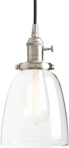 Miniatura 17 de PERMO Moderno accesorio de iluminación colgante con globo de vidrio transparente redondo de 5.9 pulgadas, pantalla soplada a mano, lámpara