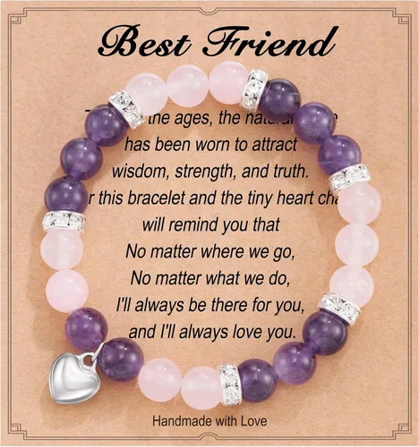 HGDEER Natural Stone Heart Friendship Braceles for Best Friend Bestie with Gift Message Card, Suitable as a Gifts on Birthday Graduation Mothers Day
