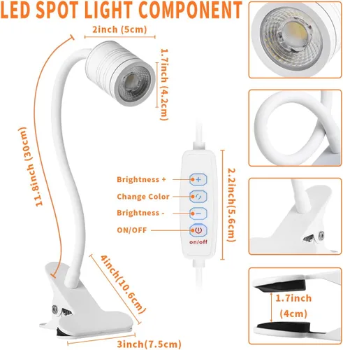 Miniatura 6 de Luz LED de 3 brillos con abrazadera, lámpara LED portátil de clip, clip USB en la lámpara de escritorio, luz de lectura nocturna de cuello de cisne