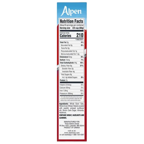 Miniatura 8 de Alpen Muesli Cereal original, cereal saludable para el corazón con copos de trigo, avena enrollada, nueces y pasas, proyecto verificado sin OMG