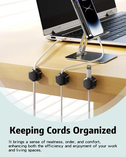 Miniatura 2 de 6 Pack de clips magnéticos para cables [Cable liso ajustable] Organizador de cables - Cuworlis soporte adhesivo para cables, soporte para cables