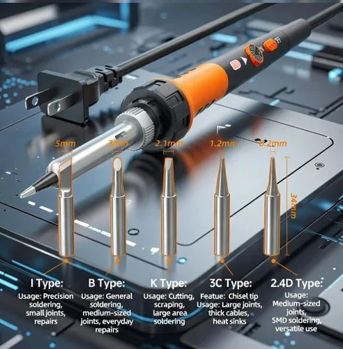Miniatura 3 de Kit de soldador, solución completa de grado profesional en 1 combo de calentamiento rápido de 60 W Temperatura ajustable 12 en 1 Kit de herramientas