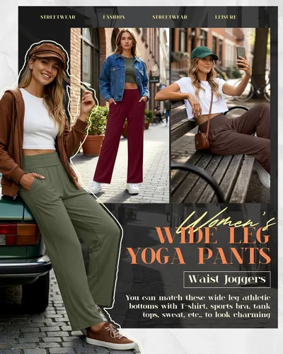 Miniatura 184 de Neer - Conjunto de 3 pantalones de yoga de pierna ancha para mujer - Pantalones deportivos cómodos, holgados, de cintura alta y casuales