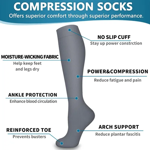 Miniatura 5 de Bluemaple Paquete de 4 calcetines de compresión para mujeres y hombres, el mejor apoyo para médicos, correr, enfermería, atletismo