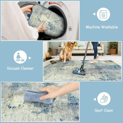 Miniatura 5 de Lahome Alfombra redonda moderna abstracta de 3 pies, color azul, lavable, de 3 x 3 pies, para cocina, entrada, suave, pequeña, antideslizante