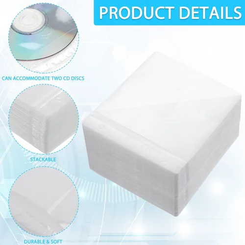 Miniatura 2 de Harloon 200 fundas de CD y DVD, sobres a granel de doble cara de repuesto de plástico para carpetas de almacenamiento en blanco, transparentes