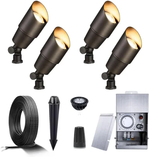 Miniatura 33 de Gardenreet Foco LED para exteriores, latón fundido a presión de 12 V con iluminación hacia arriba, impermeable, luces de paisaje de bajo voltaje