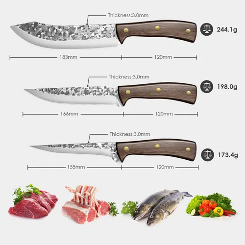 Miniatura 2 de Juego de cuchillos de chef, 3 piezas, cuchillos de cocina profesionales, juegos de cuchillos de carnicero afilados, cuchillo de filete de acero