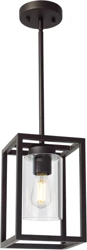Miniatura 9 de Candelabro rústico de 1 luz con acabado dorado, moderno accesorio de iluminación colgante industrial con pantalla de vidrio transparente, lámpara
