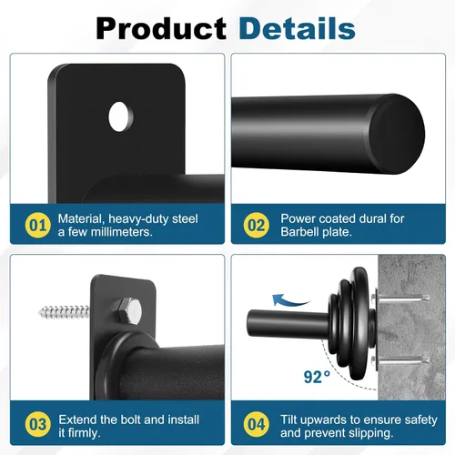 Miniatura 4 de EVERYMATE Soporte para placas de peso, soporte de placa de peso de montaje en pared para placas de parachoques, capacidad máxima de peso de 330