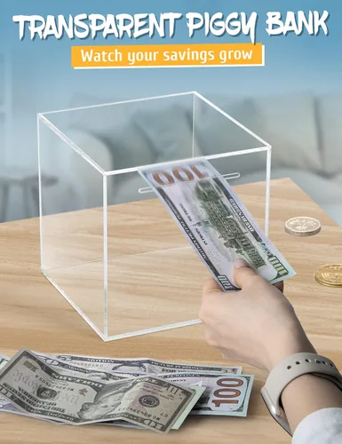 Miniatura 4 de alcancía de acrílico transparente de 15 cm para adultos y niños, caja de ahorro de dinero transparente que debe romperse para abrir, alcancía