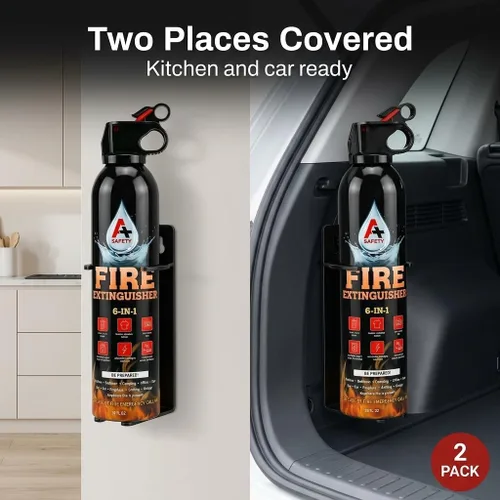 Miniatura 4 de A+ Safety Extintor portátil Extintor pequeño 6 en 1 para el hogar, garaje, cocina, automóvil Para incendios eléctricos, textiles y de grasa No