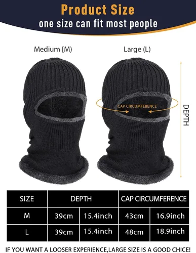 Miniatura 3 de Blulu Máscara de esquí para hombres de punto máscara facial completa de invierno pasamontañas de 1 agujero sombrero de esquí para clima frío hombres