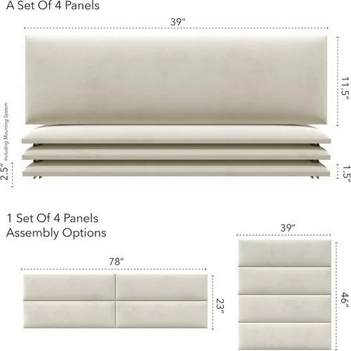 Miniatura 70 de Vant - Paneles tapizados para pared - Cabeceros montados en la pared tamaño King/Cal King - Cuero vintage blanco tórtola - Twin/King - Juego de 4