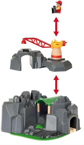 Miniatura 7 de BRIO World - 33889 Crane & Mountain Tunnel Accesorio de tren de juguete de 7 piezas para niños Juego interactivo Madera certificada FSC