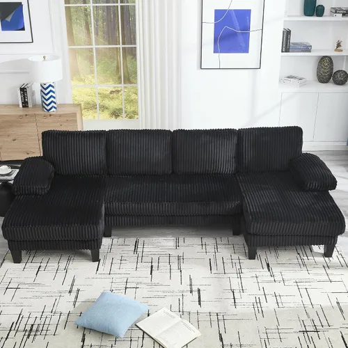 Miniatura 15 de Eafurn Sofá modular simétrico en forma de U con diván doble, moderno sofá esquinero tapizado de pana de gran tamaño, asiento profundo, cómodo sofá