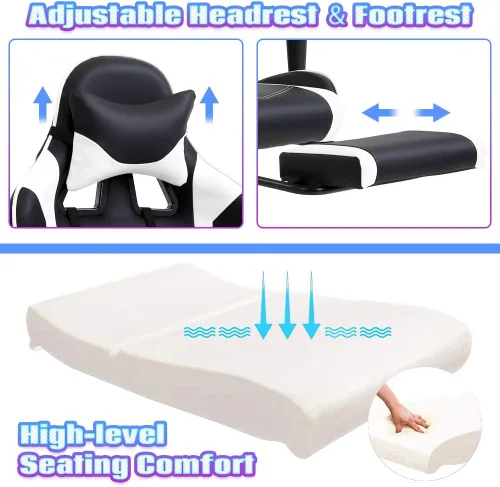 Miniatura 8 de Silla ergonómica para juegos de PC, silla de oficina de carreras, silla de videojuegos, función de masaje, soporte lumbar con reposabrazos Blanco