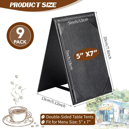 Miniatura 2 de Paquete de 9 carpas de mesa de cuero sintético negro, fundas de menú de piel sintética a granel a granel de doble cara con marco en A, 2 carpetas 2