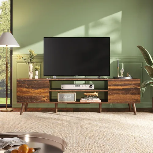 Miniatura 15 de WLIVE Soporte de TV moderno Mid-Century para TV de 55/60 pulgadas, centro de entretenimiento con almacenamiento y estantes ajustables, consola Negro