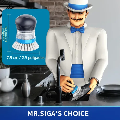 Miniatura 3 de MR.SIGA Cepillo dispensador de jabón, cepillo de cocina para limpiar platos, ollas, sartenes, fregaderos, paquete de 2, azul marino/azul