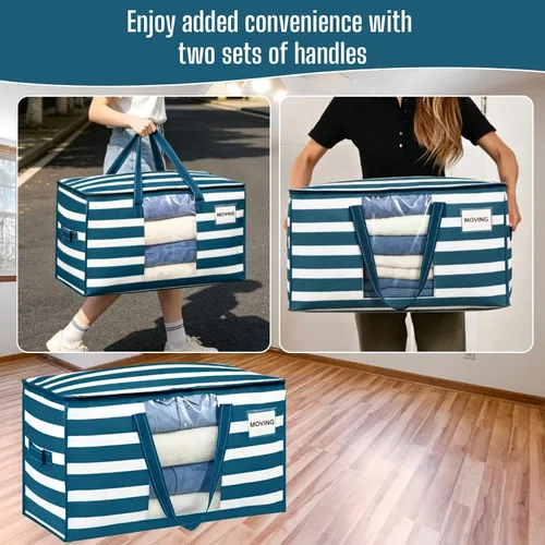 Miniatura 5 de VENO Paquete de 4 bolsas de mudanza resistentes, bolsas de almacenamiento de ropa y edredón con ventana transparente, suministros de embalaje