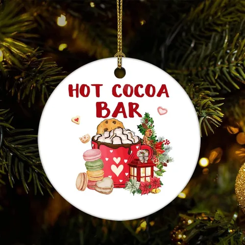 Adornos de recuerdo de Navidad, barra de cacao caliente, adornos de cerámica, adornos de árbol de Navidad, adornos colgantes de recuerdo de