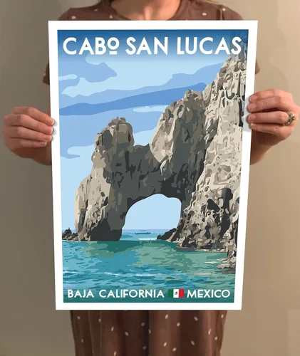 Miniatura 4 de Póster de viaje de estilo vintage de Cabo San Lucas, 8 x 10, 12 x 18, 18 x 24, 24 x 36 pulgadas, 4 x 6 pulgadas, impresión artística de Baja