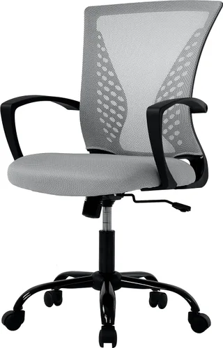 Miniatura 8 de HHS Silla de oficina ergonómica de malla, silla de computadora con soporte lumbar, reposabrazos de respaldo medio, giratoria, ajustable, para Negro
