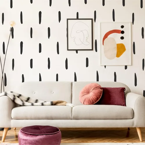 Calcomanías de pared abstractas de vinilo negro de línea irregular gruesa, calcomanías bohemias modernas para despegar y pegar, 120 rayas verticales